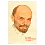 Propaganda Poster Lenin Most Humane Person Soviet Russia