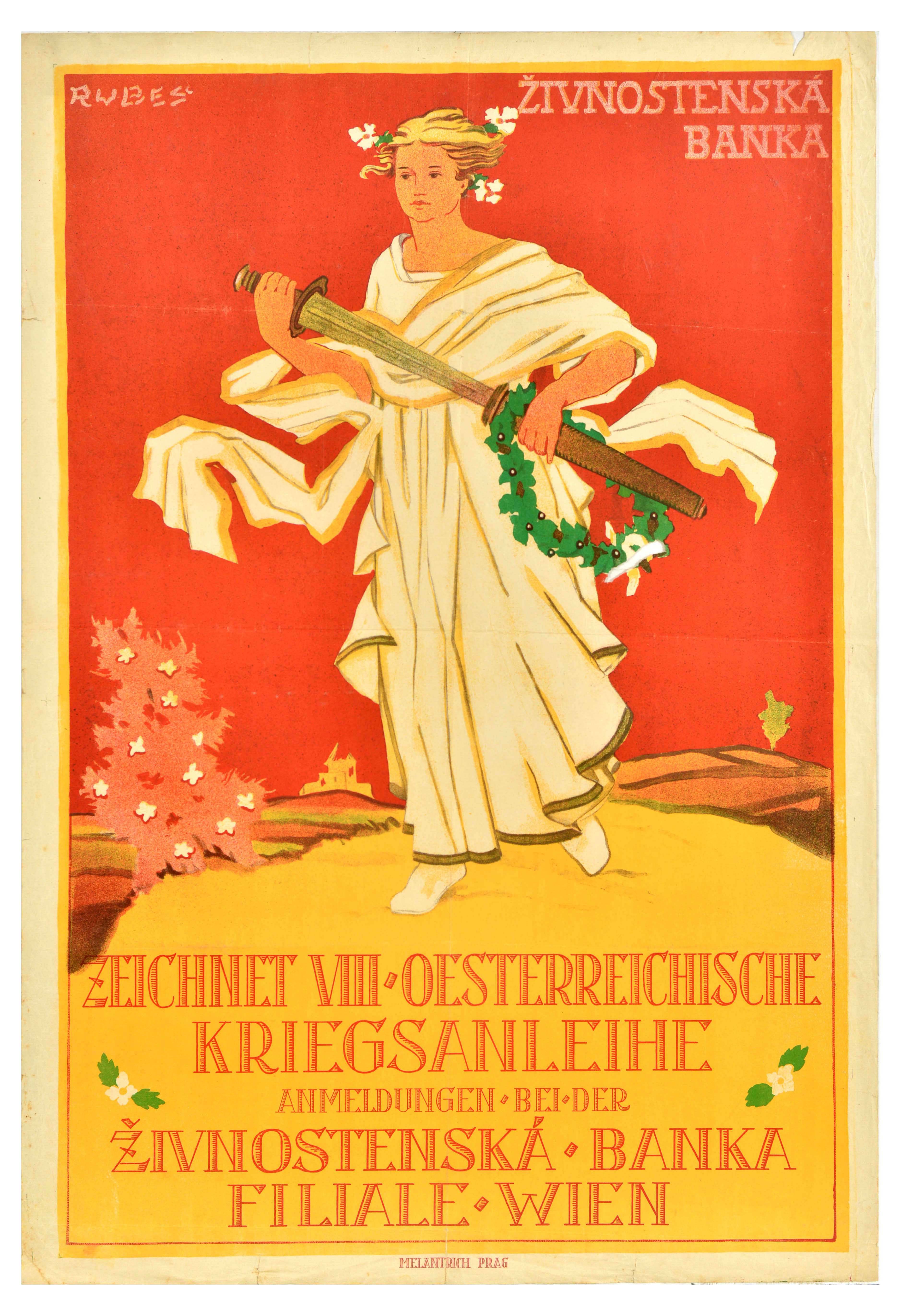 War Poster Subscribe 8th War Bond Zivnostenska Bank WWI Prague