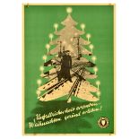 Propaganda Poster Accident Safety Deutsche Bundesbahn German Railways Christmas
