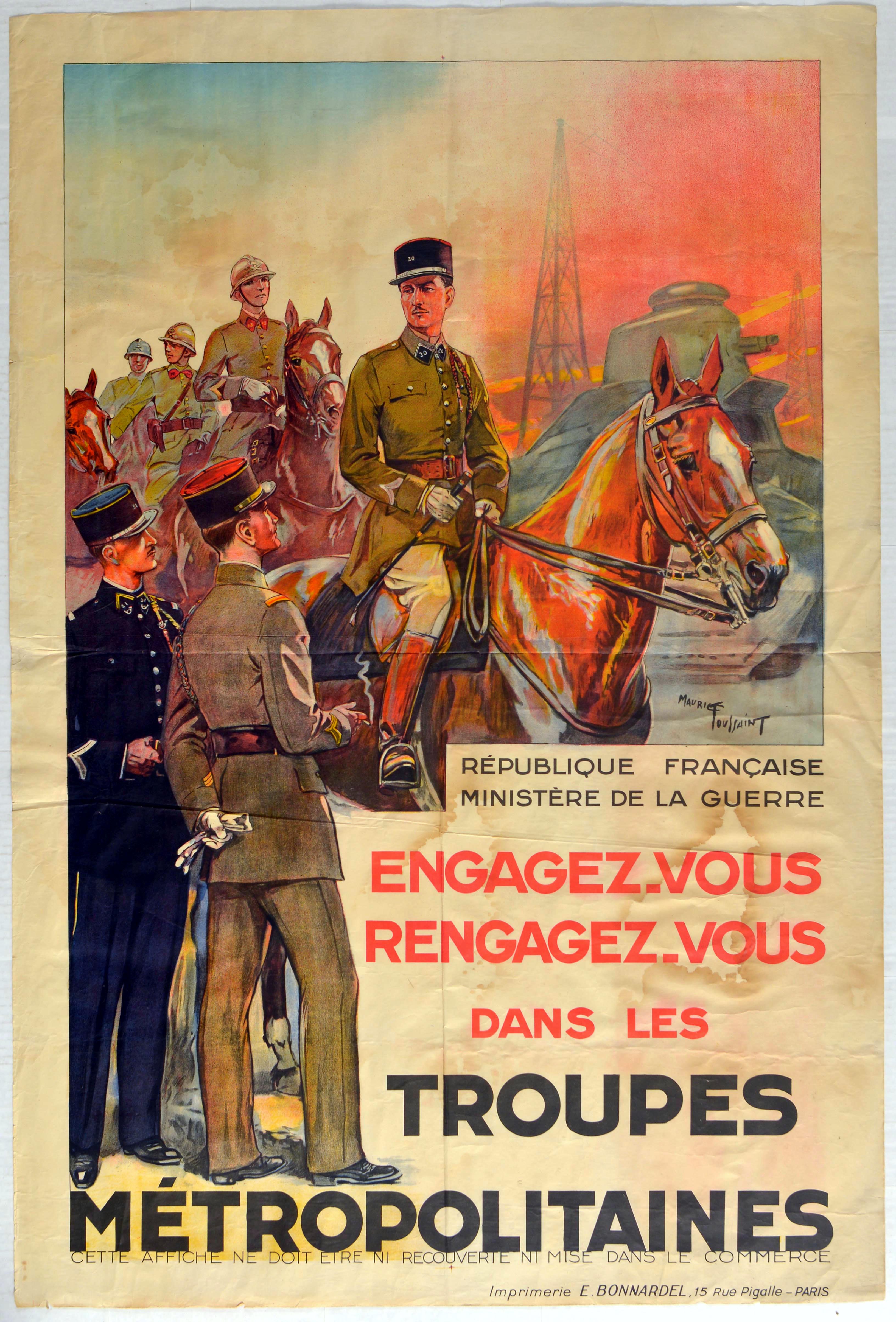 Propaganda Poster Troupes Metropolitaines France Cavalry Tanks