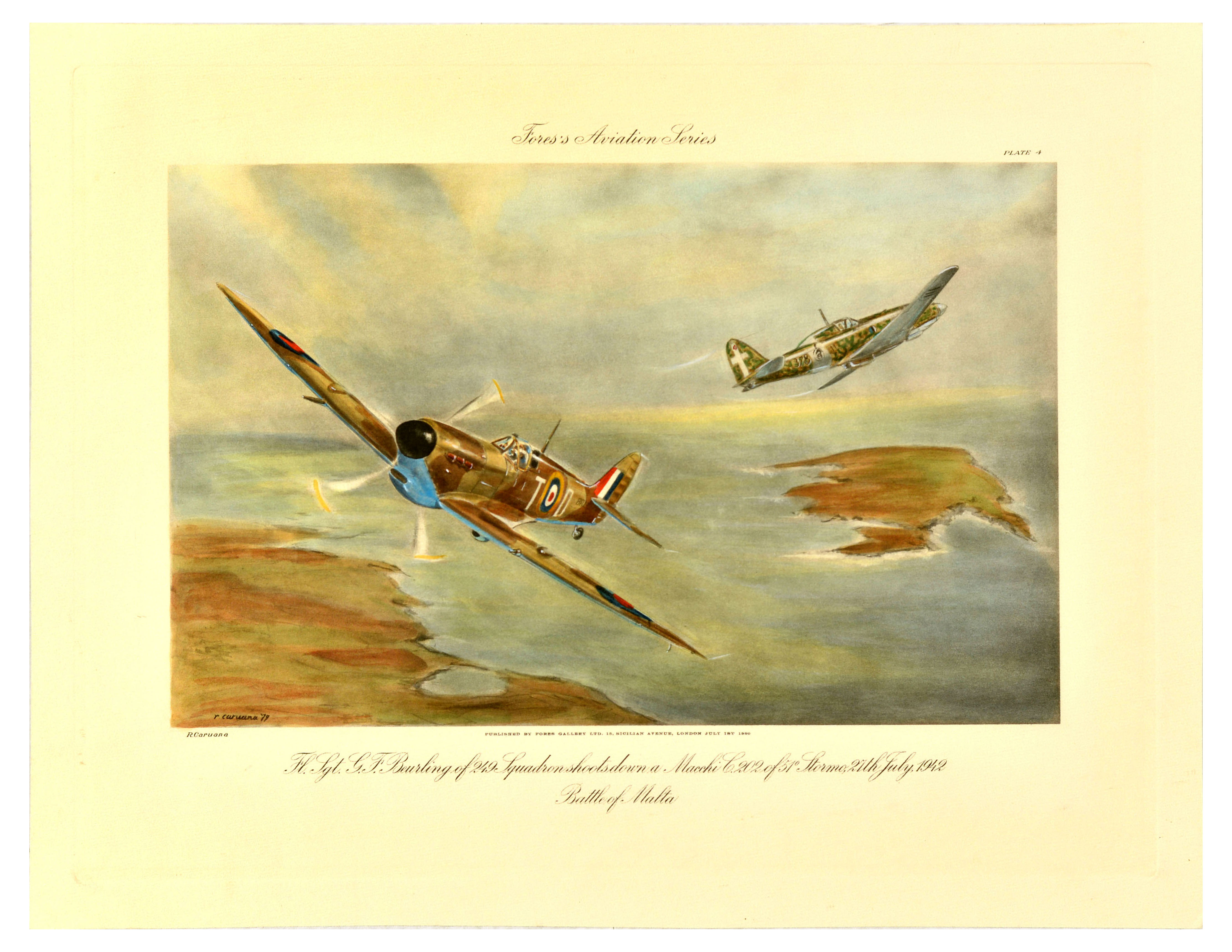 War Poster Fores Aviation Series Battle Of Malta Fighter Aircraft WWII Bomber Plane