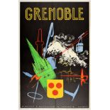 Travel Poster Grenoble France Ski Hiking Mountain Climbing