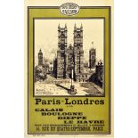 Travel Poster London Paris Southern Railway Westminster Abbey Big Ben
