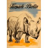 Travel Poster Berlin Zoo Tierpark Rhinoceros