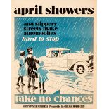 Propaganda Poster April Showers Road Safety Chicago Motor Club Art Deco