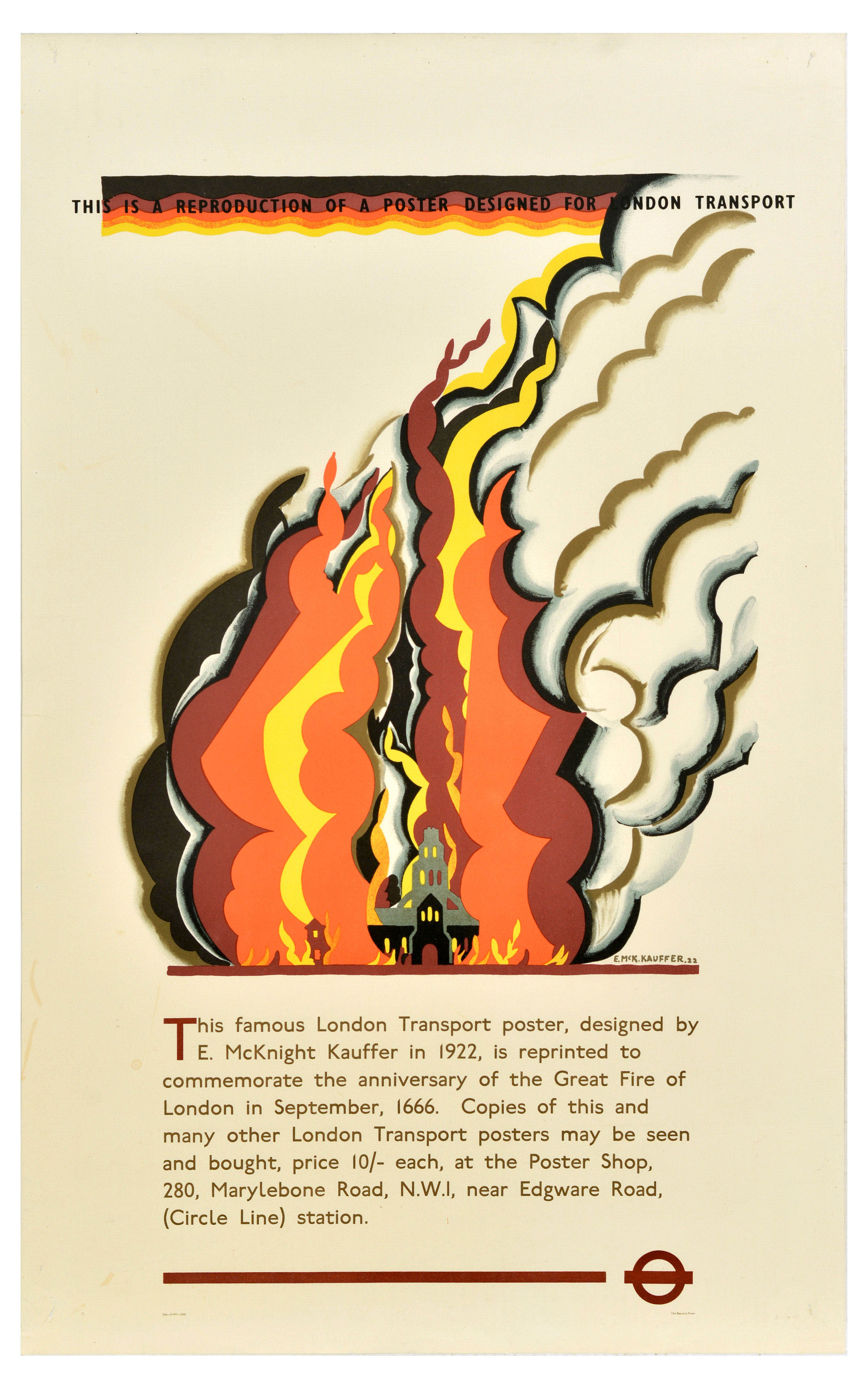 Travel Poster Great Fire of London McKnight Kauffer London Underground Art Deco