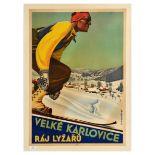 Ski Poster Velke Karlovice Skiers Paradise Czech