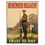 War Poster Remember Belgium Enlist Today WWI