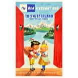 Travel Poster BEA Vickers Viscount 800 Switzerland Airline