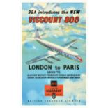 Travel Poster BEA Vickers Viscount 800 London Paris Airline