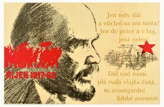 Propaganda Poster October Revolution Lenin Czechoslovakia Socialism