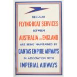 Travel Poster Flying Boat Services Australia England Qantas Imperial Airways