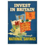 Advertising Poster Invest In Britain National Savings Coat Of Arms Map