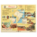Travel Poster Brazil South American Saint Line Map Educational Productions