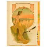Advertising Poster Lady With Seagull Seaside Art Nouveau Grapevine
