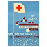 Propaganda Poster Czechoslovakia Red Cross Village Patrol Health Hygiene