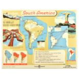 Travel Poster South America Andes Christ Redeemer Map Educational Productions