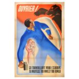 War Poster WWII France Ouvrier Russia Bear Bolshevik USSR