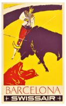 Travel Poster Swissair Barcelona Bullfighting Henri Ott Corrida