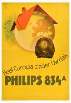 Advertising Poster Phillips 834A Art Deco Radio Europe Under Your Roof