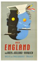 Travel Poster Nach England Via Hoek Van Holland Harwich Ferry Dirksen Midcentury Modern