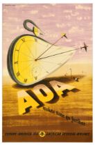 Travel Poster American Overseas Airlines AOA Makes Time Go Further