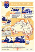 Propaganda Poster Australia Communications Map Airways Roads Radio Shipping