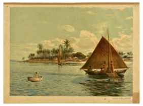 Travel Poster Polynesia Indigenous Tribe Sailboats Pichlers Witwe & Sohn School