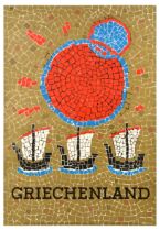 Travel Poster Griechenland Greece Mosaic Ancient Yachts Yacht Sun Sea