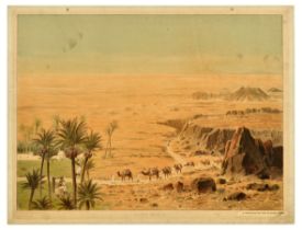 Travel Poster In The Desert Camel Caravan Middle East Africa