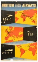 Travel Poster British Airways BOAC BSAA BEA Route Map