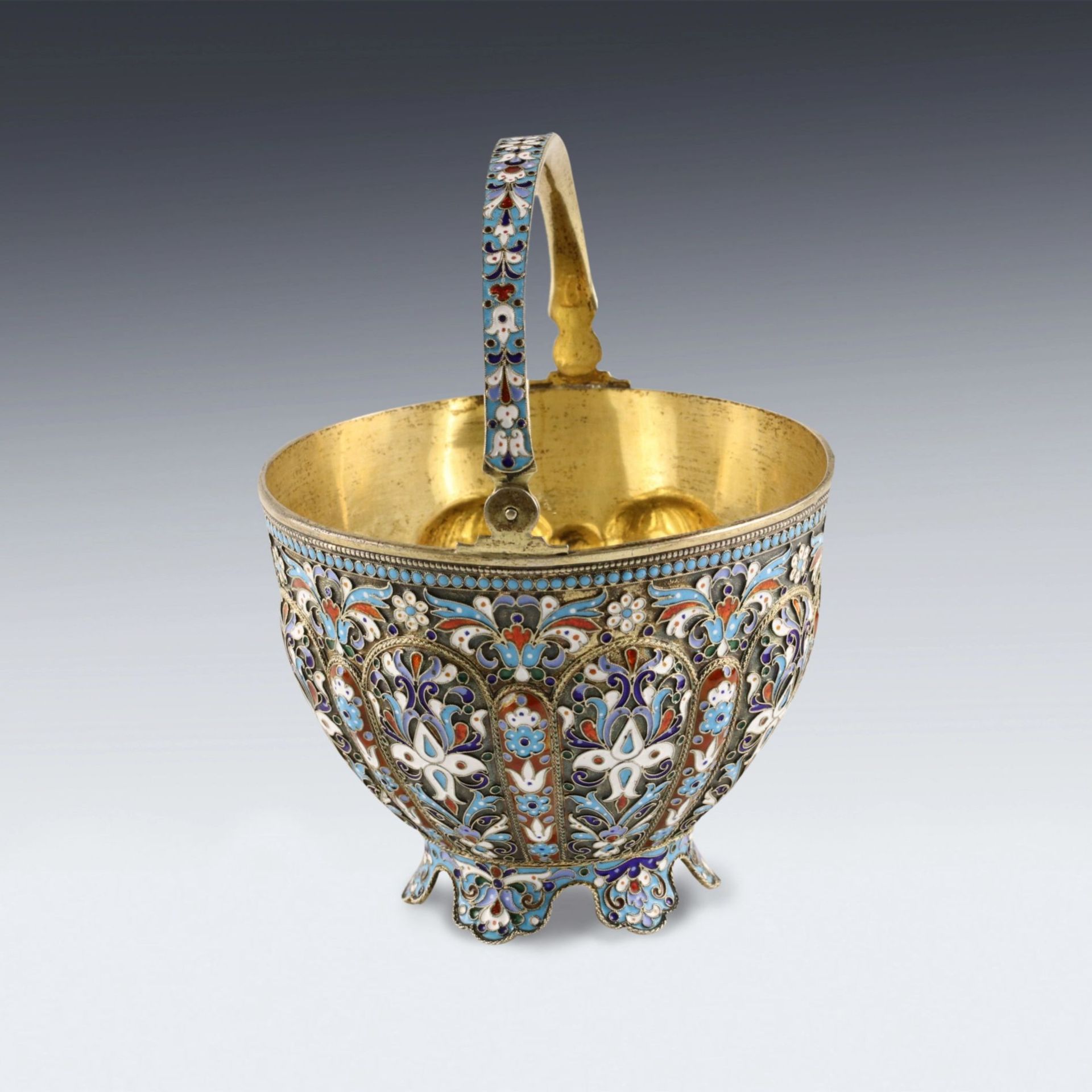 Russian silver sugar bowl with cloisonne enamel. - Image 4 of 9