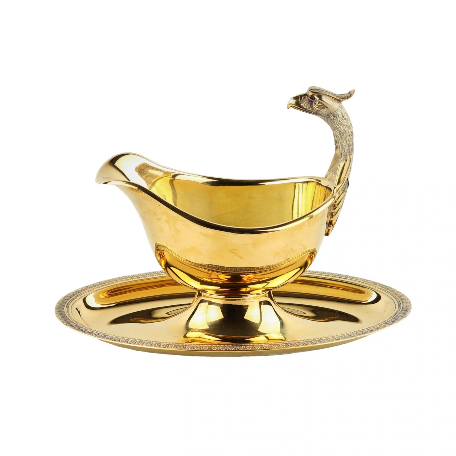 Christofle. Gilded metal gravy boat from the MalmIaison series