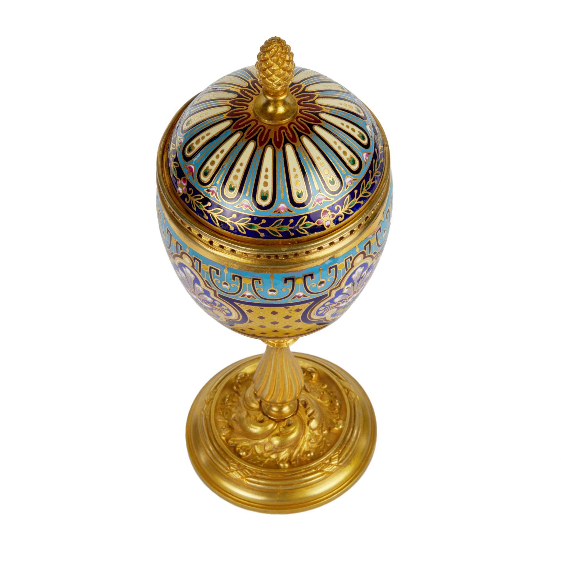 French goblet in bronze with enamel design. 19th century. - Image 3 of 5