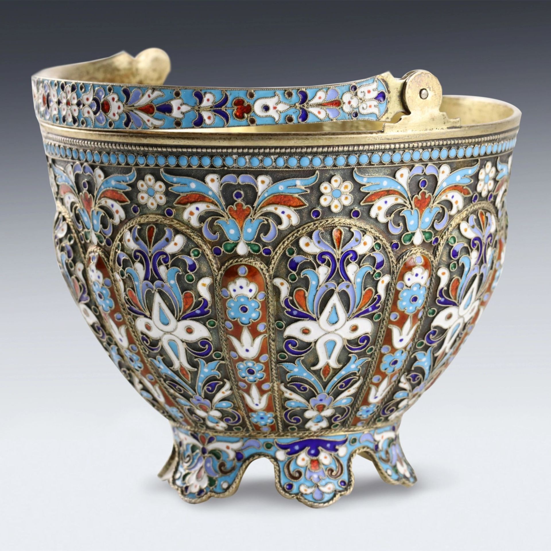 Russian silver sugar bowl with cloisonne enamel. - Image 6 of 9