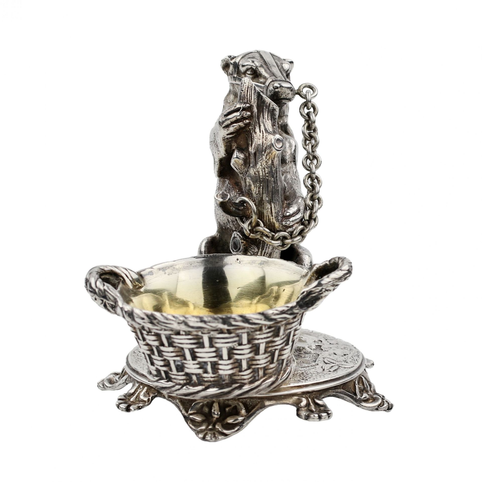 Witty, silver salt shaker with a bear, workshop Grachev.1889 - Image 2 of 8