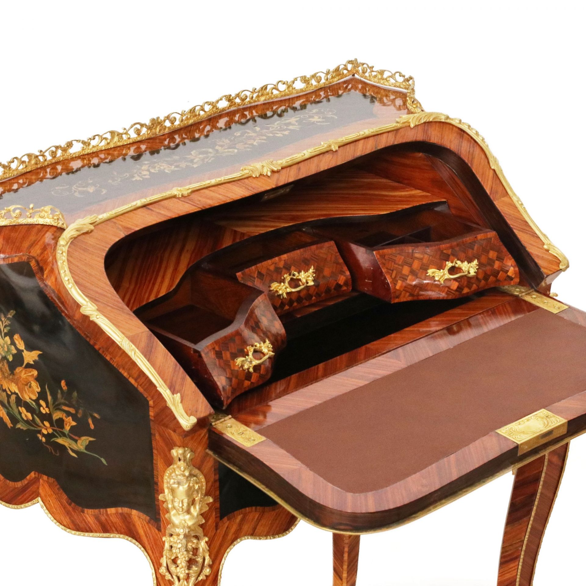 Coquettish ladies` bureau in wood and gilded bronze, Louis XV style. - Image 9 of 11