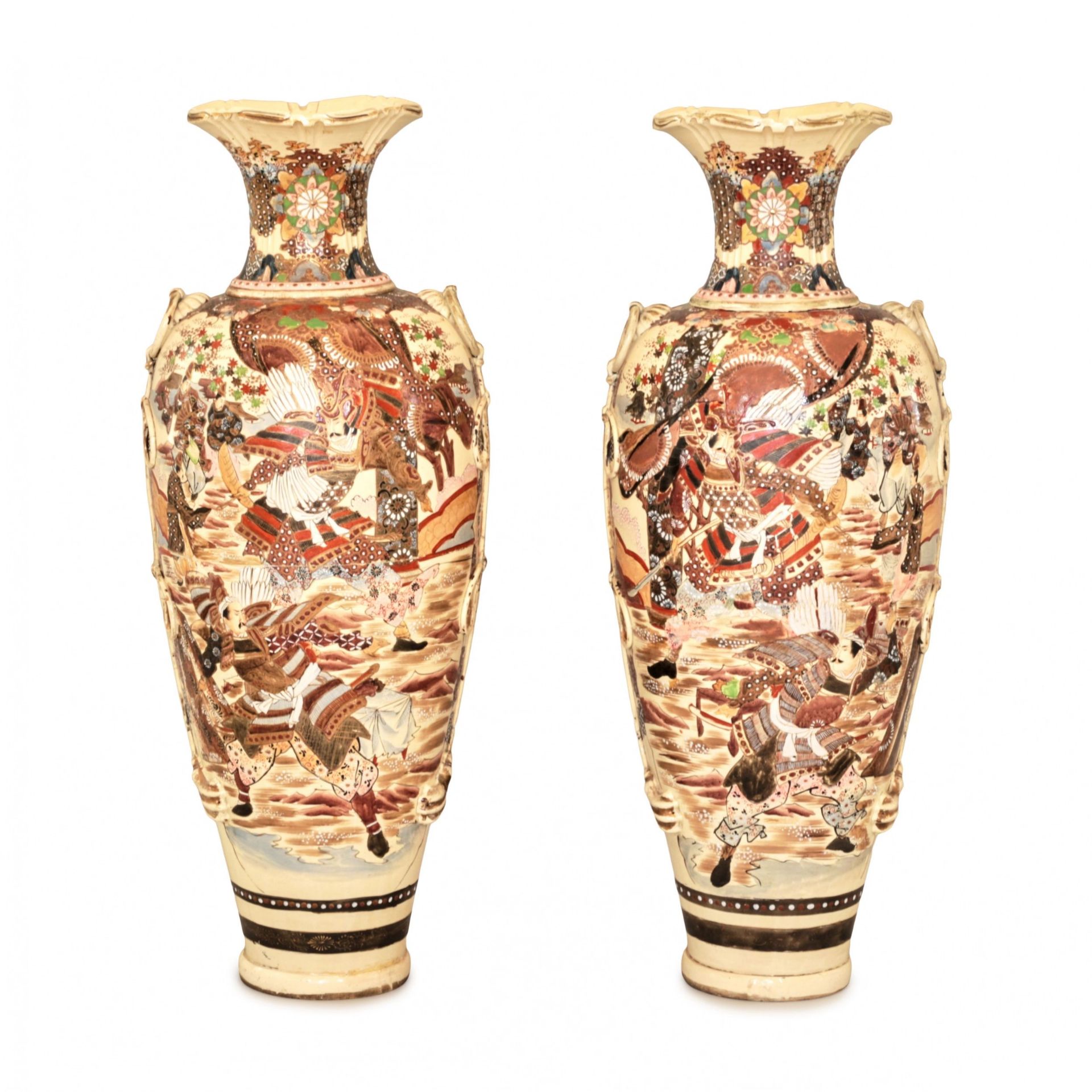 Pair of outdoor Japanese Satsuma vases.