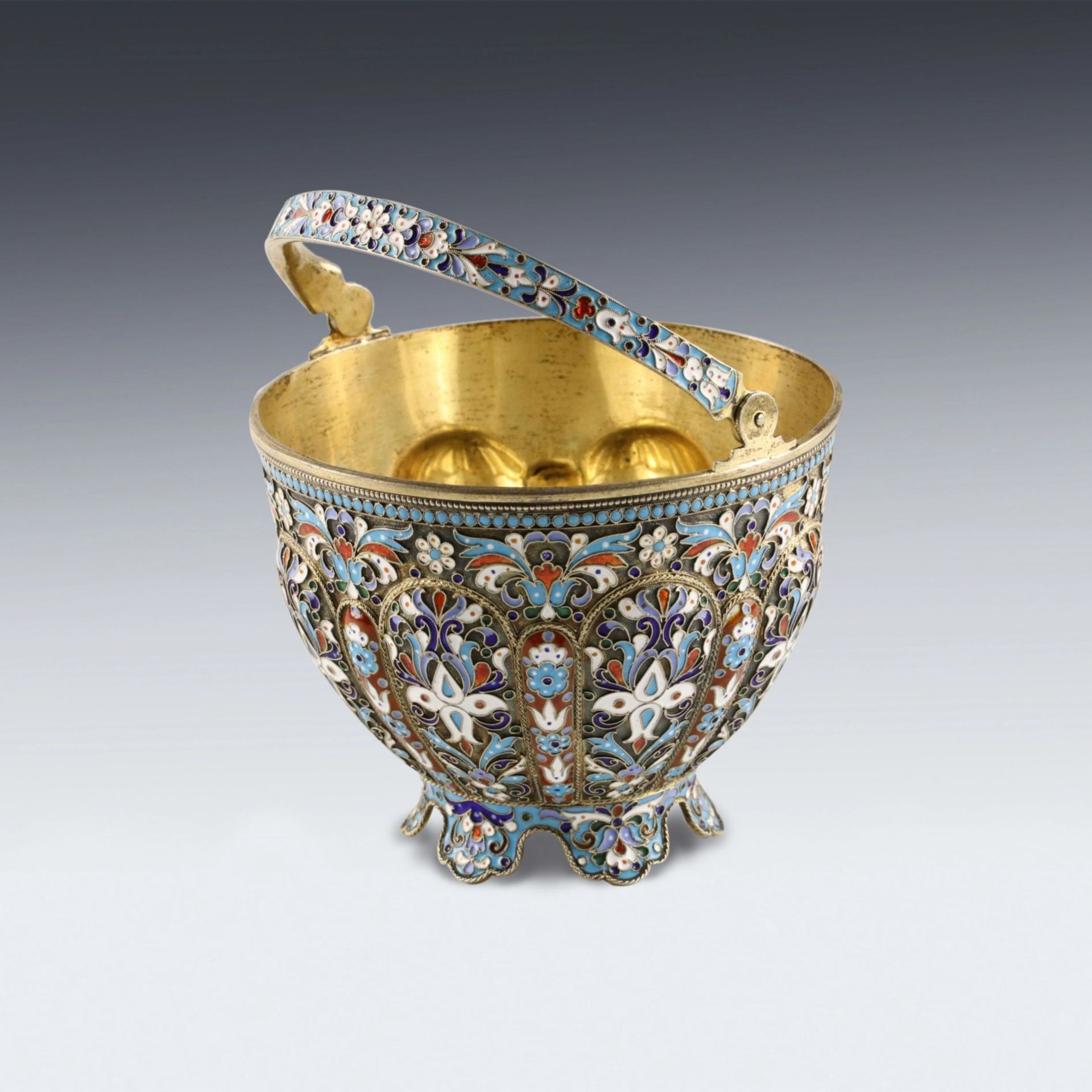 Russian silver sugar bowl with cloisonne enamel. - Image 3 of 9