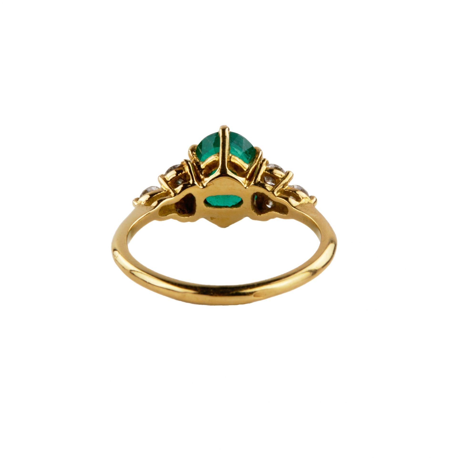 Gold ring with emerald and diamonds, classic design, total weight 3.10 gr. Colombian emerald 1.6 ct. - Bild 5 aus 5