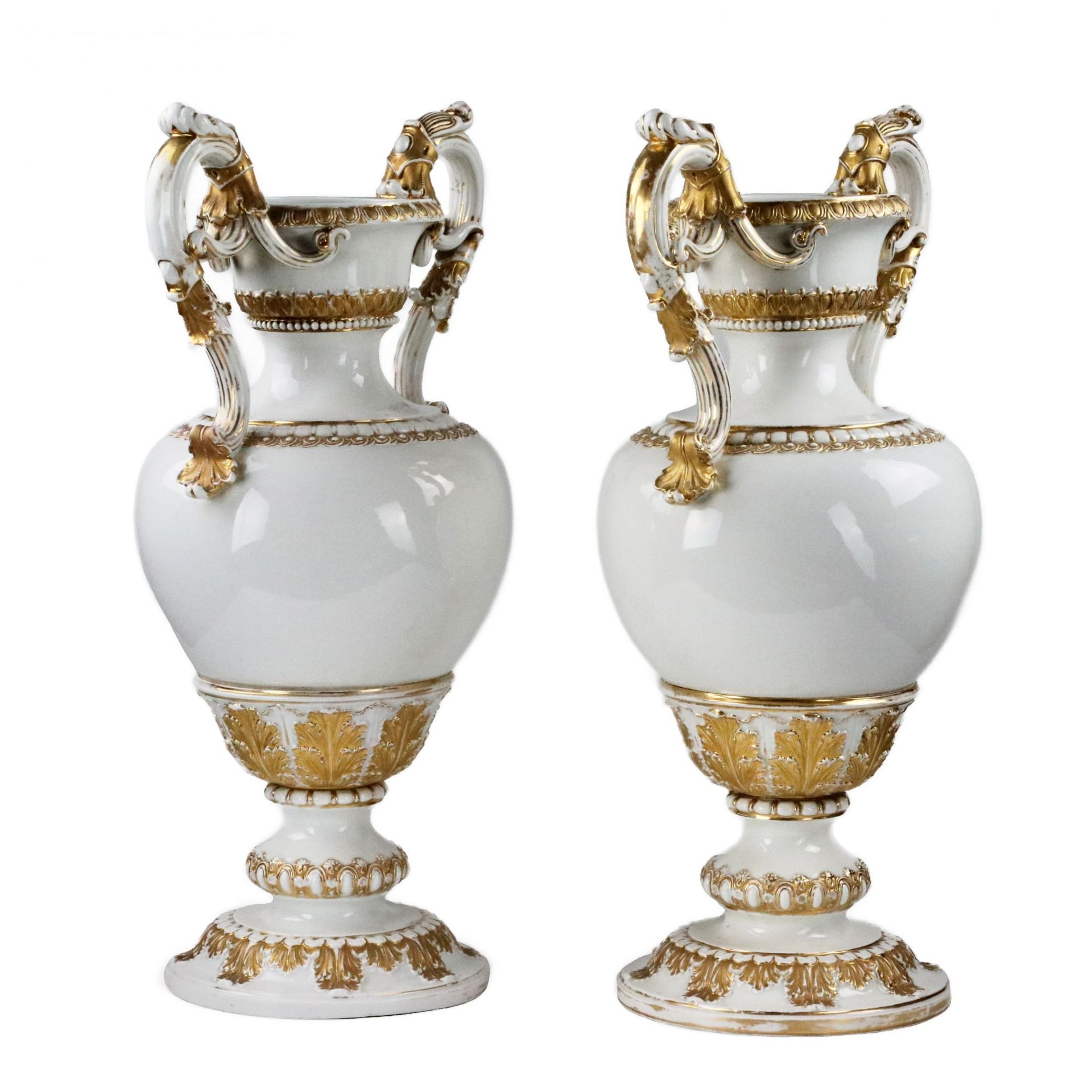 Pair of large Meissen porcelain vases with decoration in gold on white, Napoleon III style. - Image 2 of 8