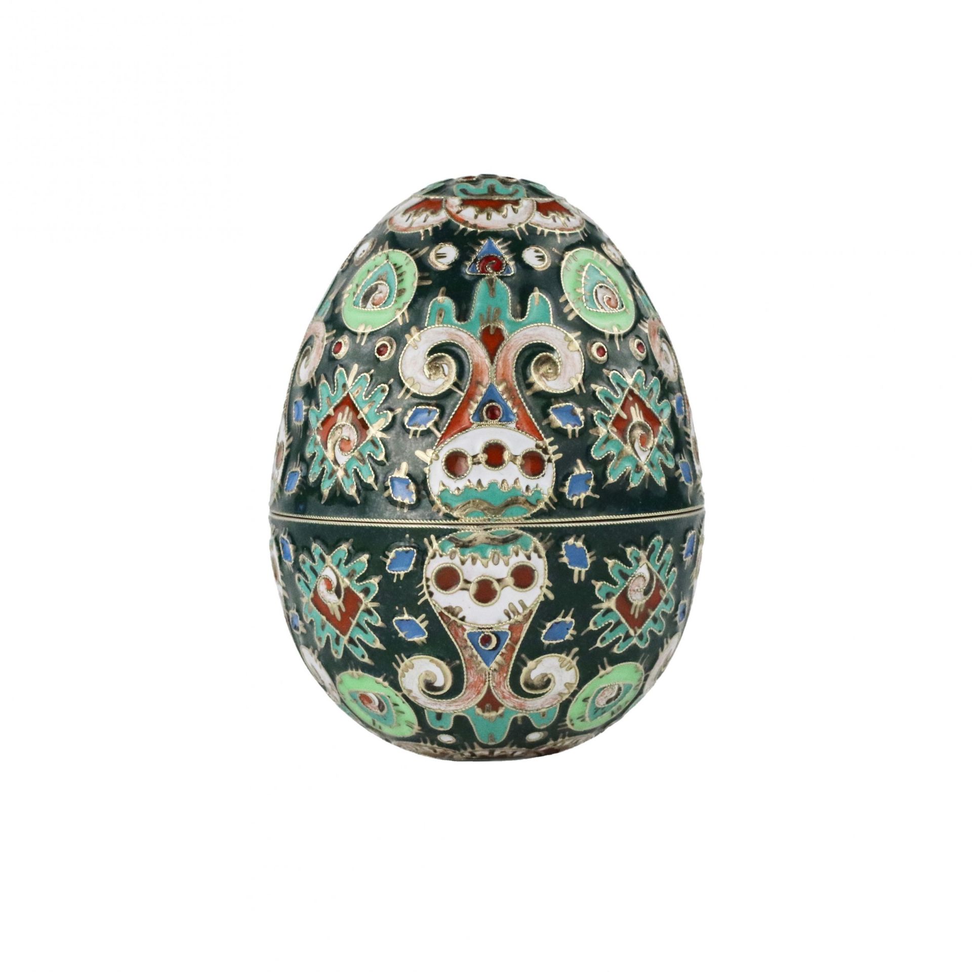 Two-part decorative silver Easter egg with cloisonne enamel. - Bild 2 aus 6