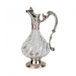 French wine jug. Glass in silver.