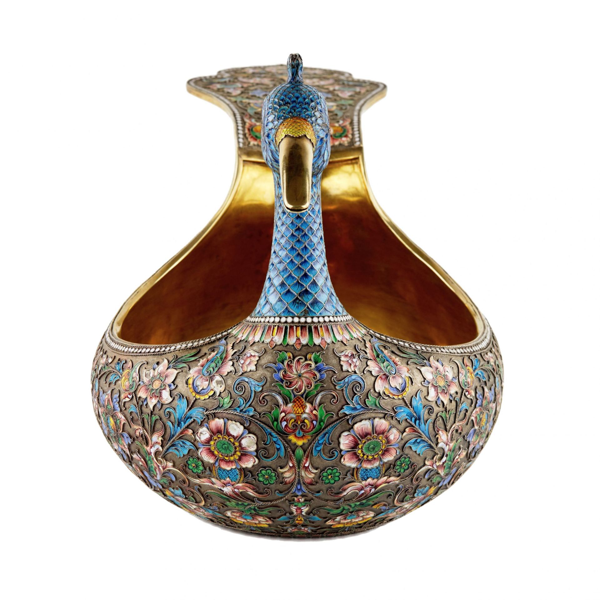 Magnificent silver Kovsh of cloisonne enamel Bekas, 8th artel. - Bild 2 aus 9