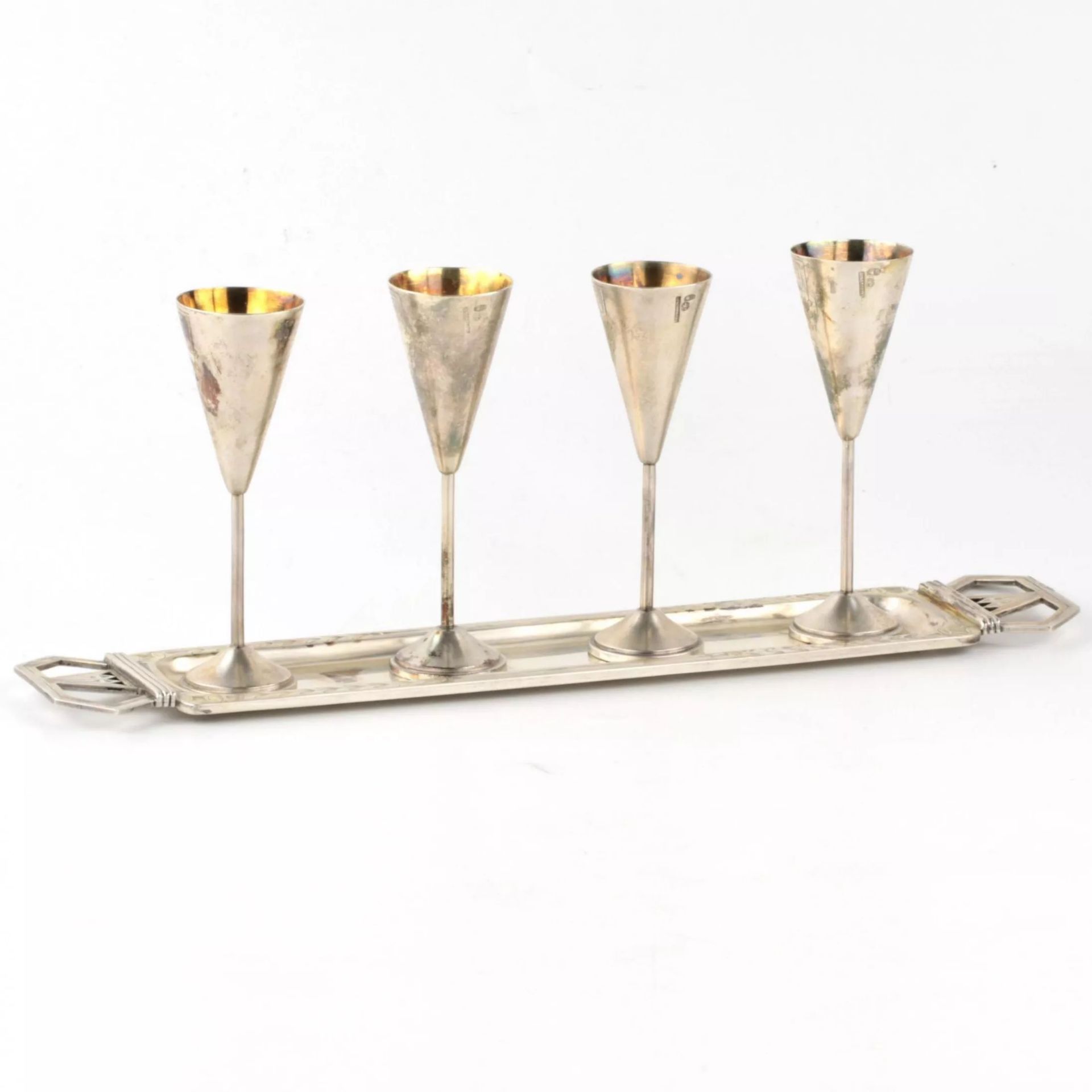 Silver cognac set in Art Deco Style . - Image 3 of 6