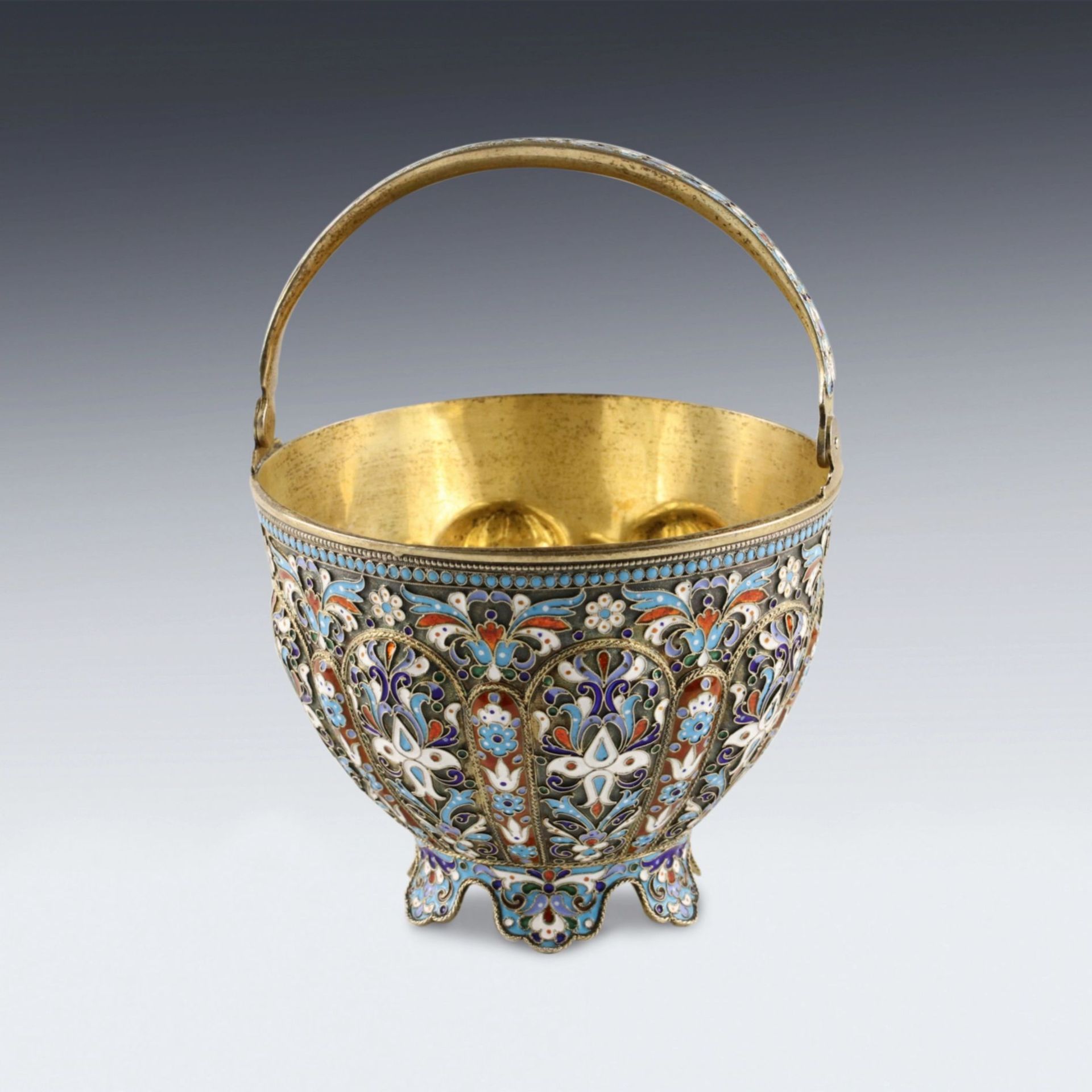 Russian silver sugar bowl with cloisonne enamel. - Image 9 of 9