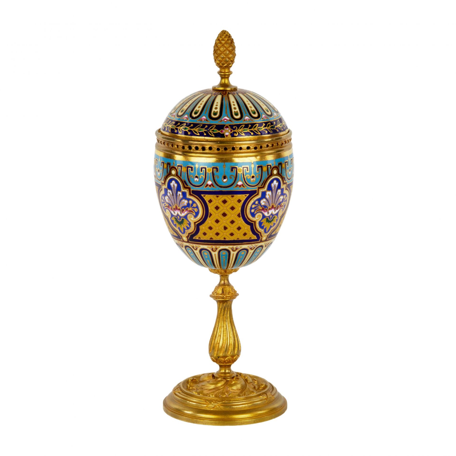 French goblet in bronze with enamel design. 19th century. - Image 2 of 5