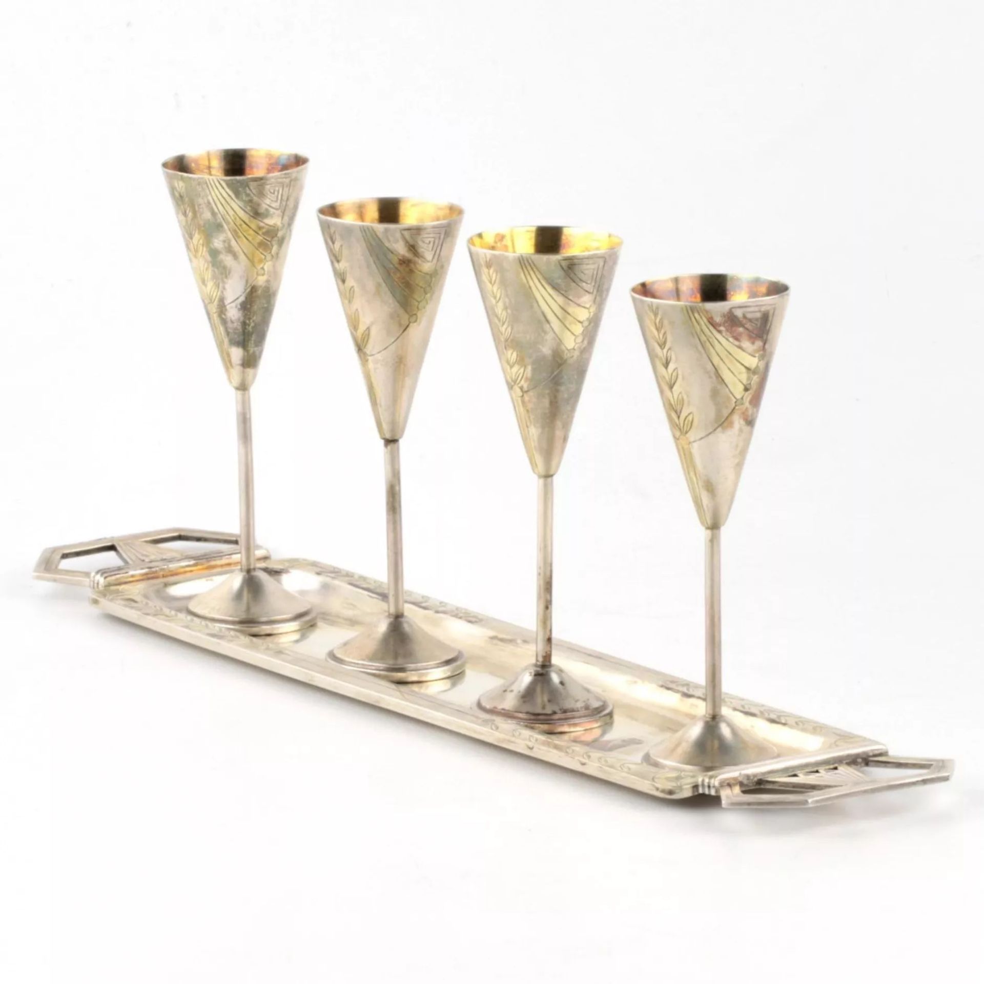 Silver cognac set in Art Deco Style . - Image 2 of 6