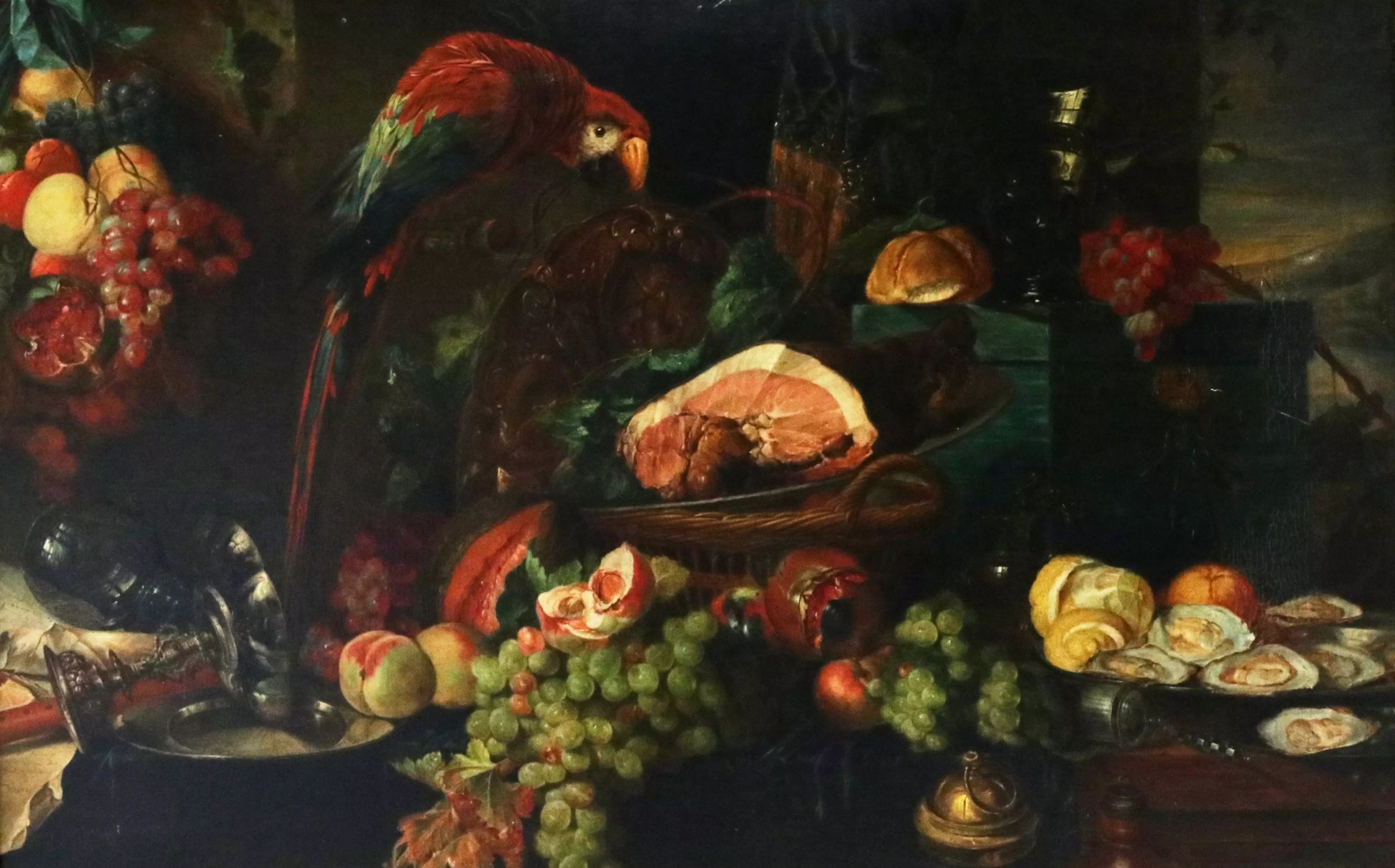 Majestic still life with gifts of nature and a parrot. 19th century. After Jan David De Heem. - Image 2 of 7