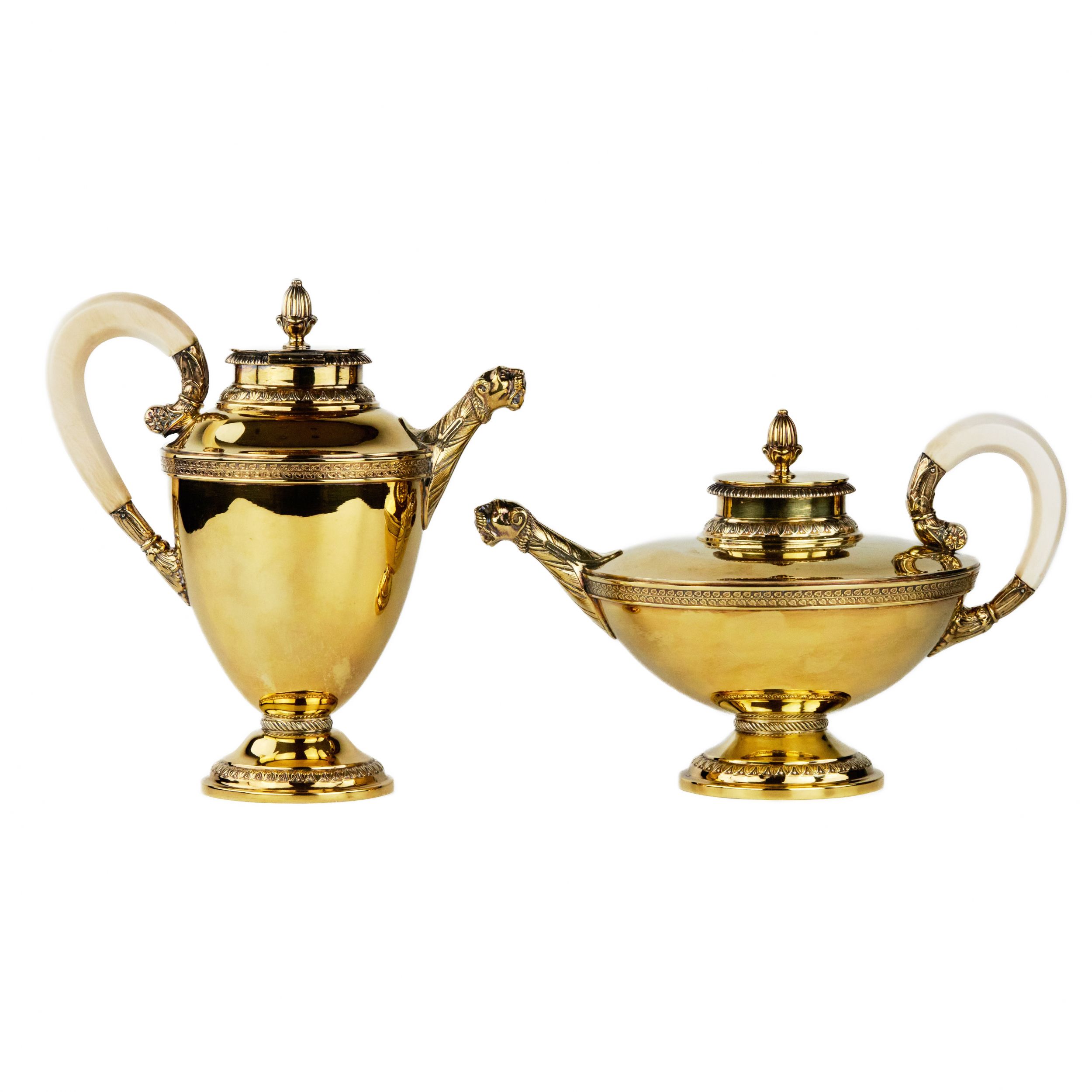 Tea and coffee service made of gilded silver. Bruckmann & Sohne. - Image 3 of 10